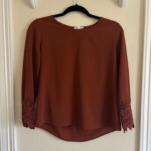 a'gaci Dark Burnt Orange Lace Cuff Women's Blouse